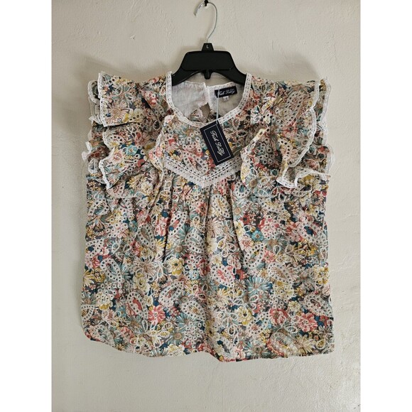 Trish Scully Floral Blouse Size 6 Ruffles Sleeves & Open Back NWT - Picture 4 of 8